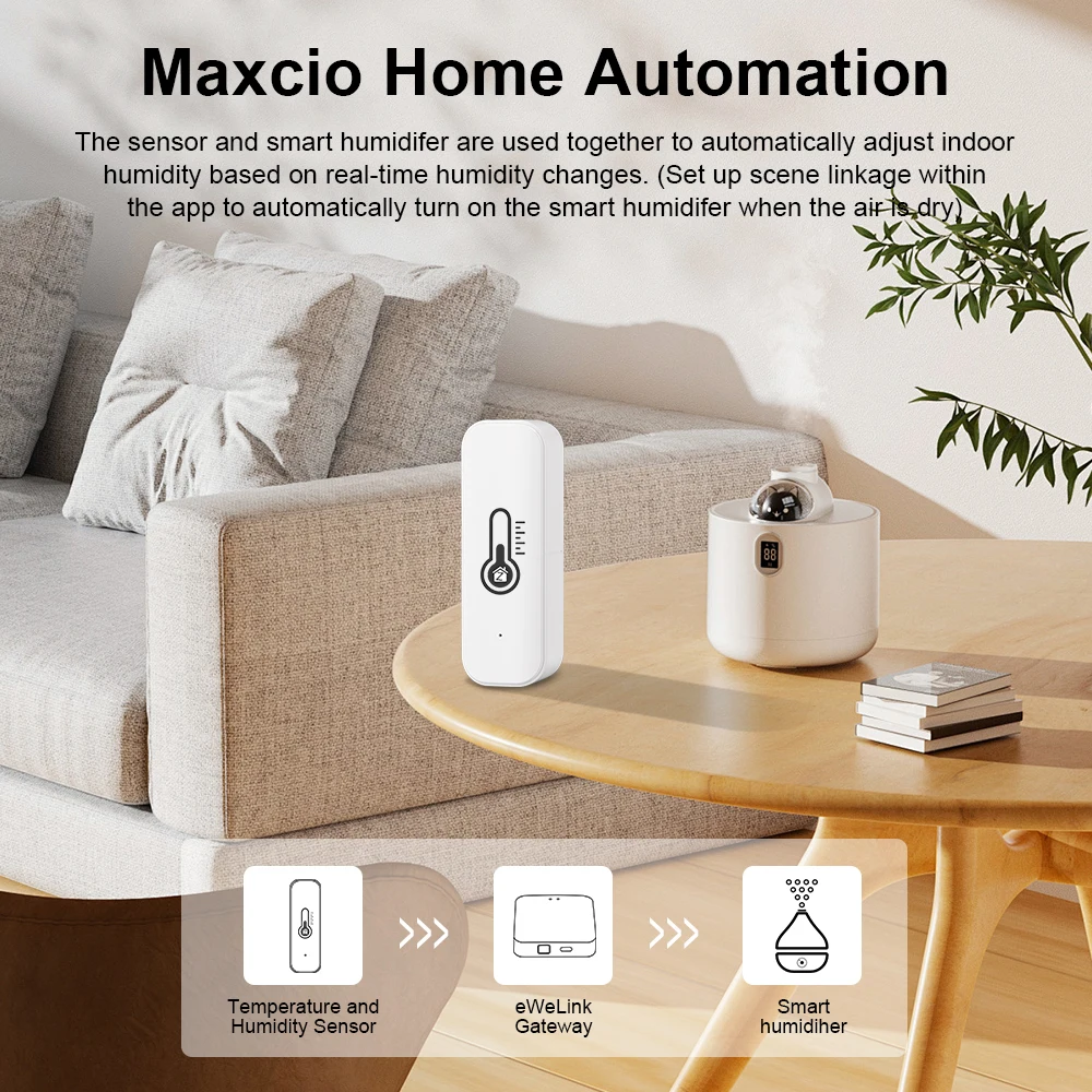 Ewelink ZigBee Smart Temperature Humidity Sensor Battery Powered APP Control The