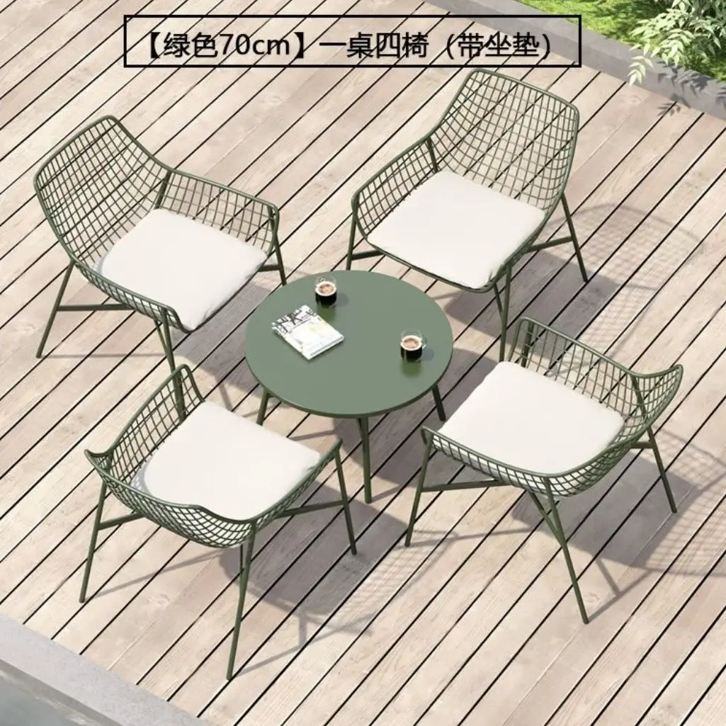 Outdoor Patio Table and Chair Set Minimalist Courtyard Balcony Gathering Viral Iron Round Grid Chairs Leisure Matching