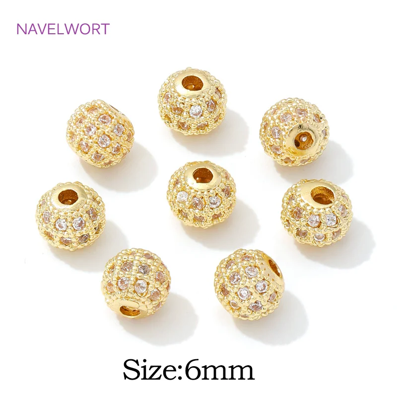 Runde Abstandsperlen aus 18 Karat vergoldetem Messing mit losen Zirkonperlen für die Schmuckherstellung, Trenner für Perlen, DIY-Armbandzubehör – Detail 29
