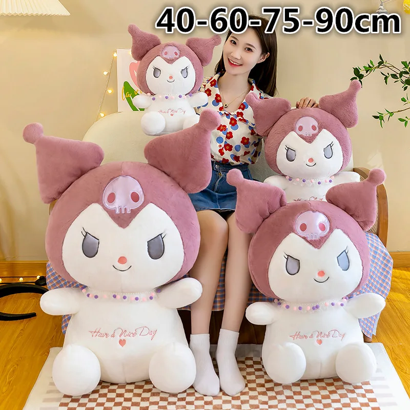 

40/60/75 см Sanrio Kawaii Kuromi плюшевые игрушки, темный маленький демон, плюшевая кукла, милая диванная подушка, украшение Pp, хлопковый наполнитель, детский подарок