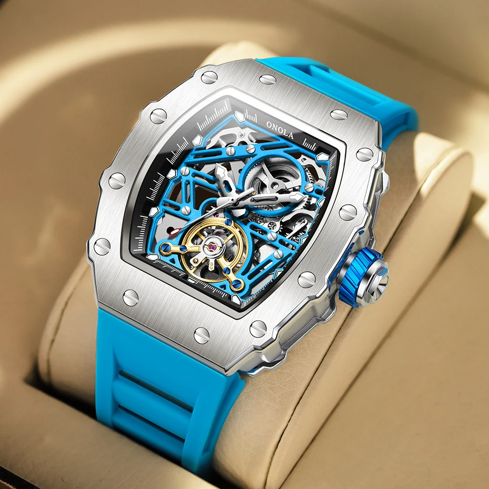 ONOLA 3854 Luxury Automatic Mechanical Silicone Watch Tourbillon Hollow Skeleton Men's Watches Reloj Automático De Hombre_voghion.com