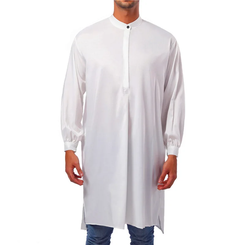 

New hot sale dropshipping Brand Men's Shirt Simple Long Casual priest Muslim Robe Thobe Arab Style Fashion top clothes