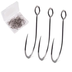 50pcs/box Barb Hook Fishing Hooks Big Ring Carbon Steel Single Hooks Tackle Box Worm Spoon Jig Hooks With Big Eyes Fishhook