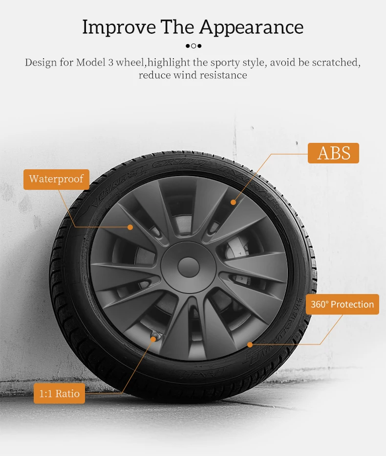 4PCS 18-Inch Knife Wheel Cover For Tesla Model 3 2017-2023 Performance Hub Caps Replacement Wheel Cap Full Rim Cover Accessories