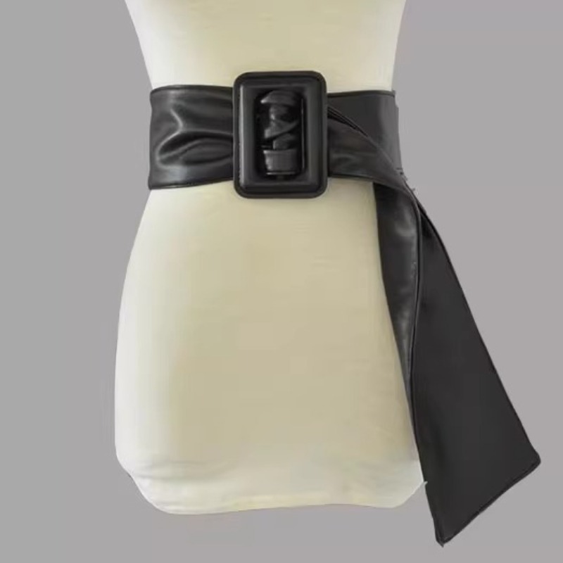 New Fashion European Style PU Leather Wide Belt for Women Quality Black and Brown Leather Big Buckle Waist Seal for Women