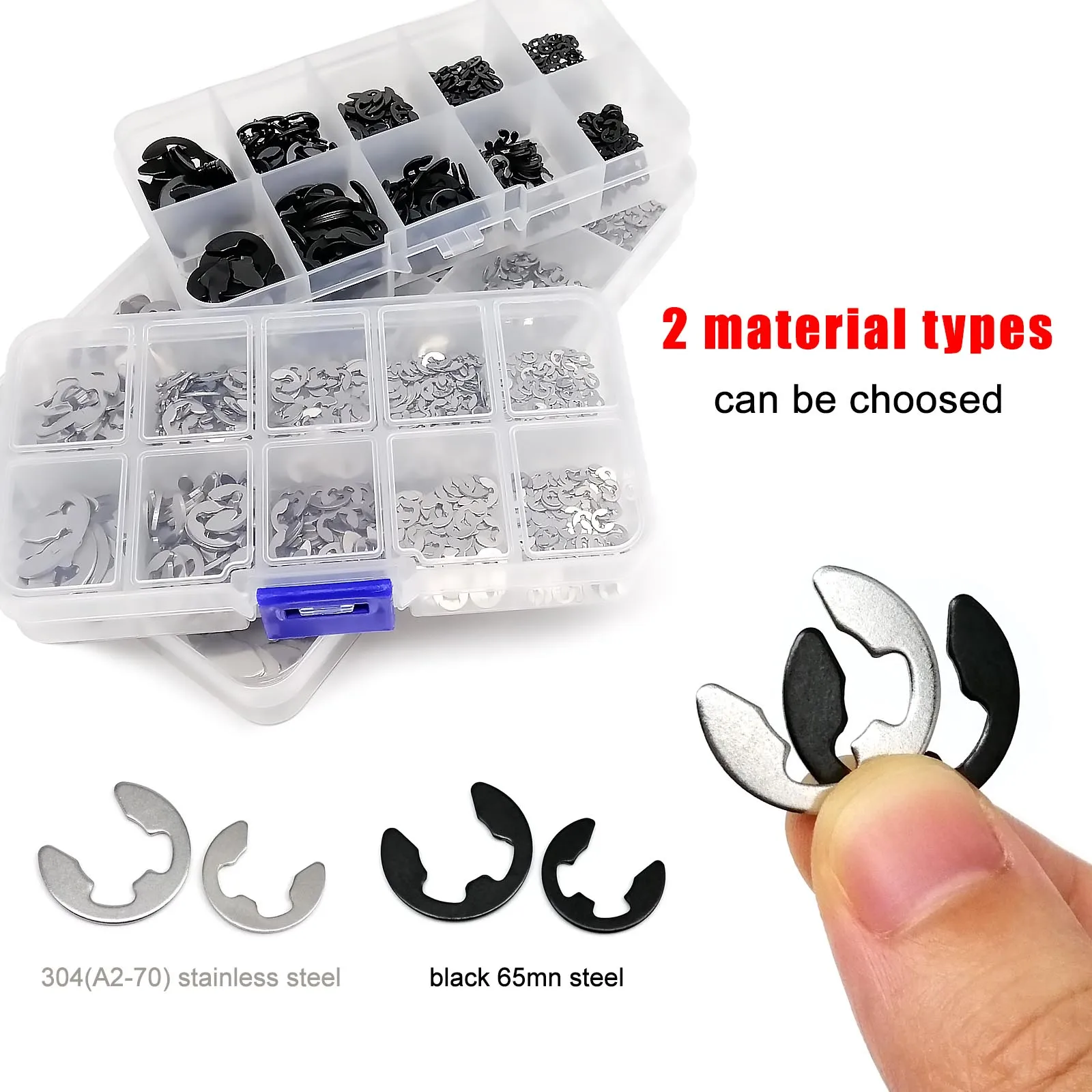 Mix M1.2 to M15 Kit E type Circlip External Retaining Ring Snap Washer for Shaft Bearing Black 65mn 304 A2 Stainless Steel 1 Set external retaining ring
