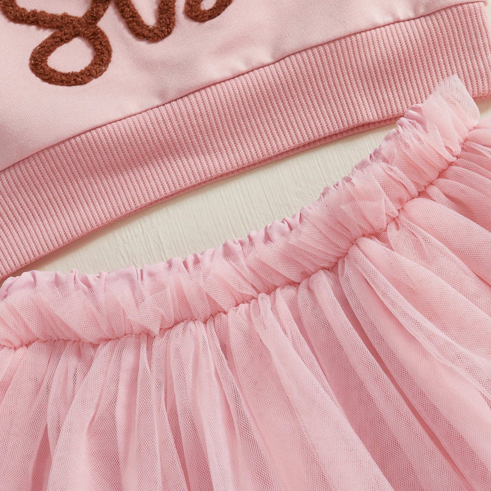 Princess Kids Girls Tulle Skirt Set Outfits Family Sister Matching Outfit Long Sleeve Letter Sweatshirt with Skirt Infant Outfit 5