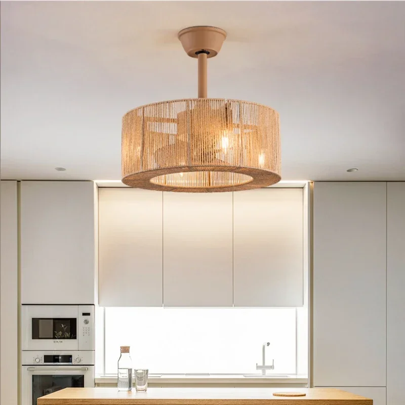 E27 Ventilatore Da Soffitto In Bambù Retrò Con Illuminazione E Telecomando Plafoniera Silenzioso Luci Pendenti 6 Velocità Timer Reversibile Ciondolo Vintage Camera Letto Soggiorno Sala Pranzo Cucina