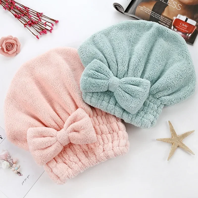 Shower Cap Women Hair Microfibre Quick Drying Bath Spa Bowknot Wrap Towel Hat for Room Accessories