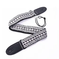 Vintage Ethnic Style Embroidered Guitar Strap - Adjustable for Folk, Electric, Bass, and Ukulele (White lozenge)