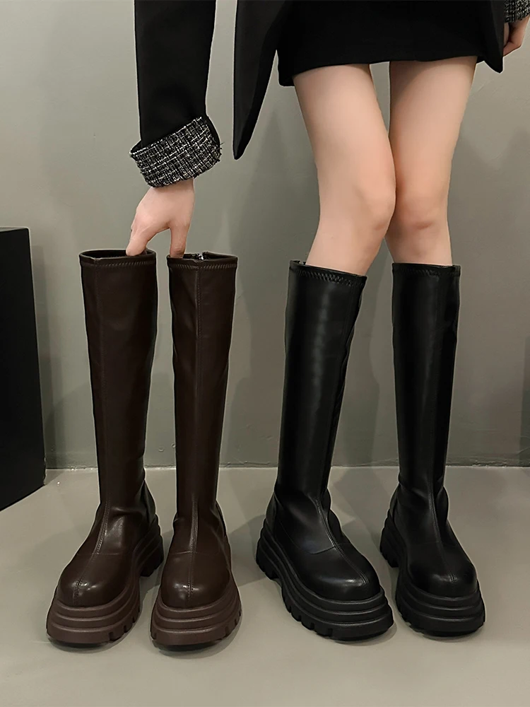 

Boots Women New 2023 Autumn Shoes Zipper Round Toe Sexy Thigh High Heels High Sexy Rubber Lolita Med Ladies Over-the-Knee Fabric
