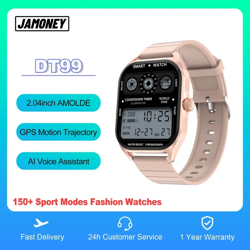 2.04inch AMOLDE Display Screen Smart Watch for Men Women 150 Sport Modes AI Voice Assistant GPS Trajectory Tracking