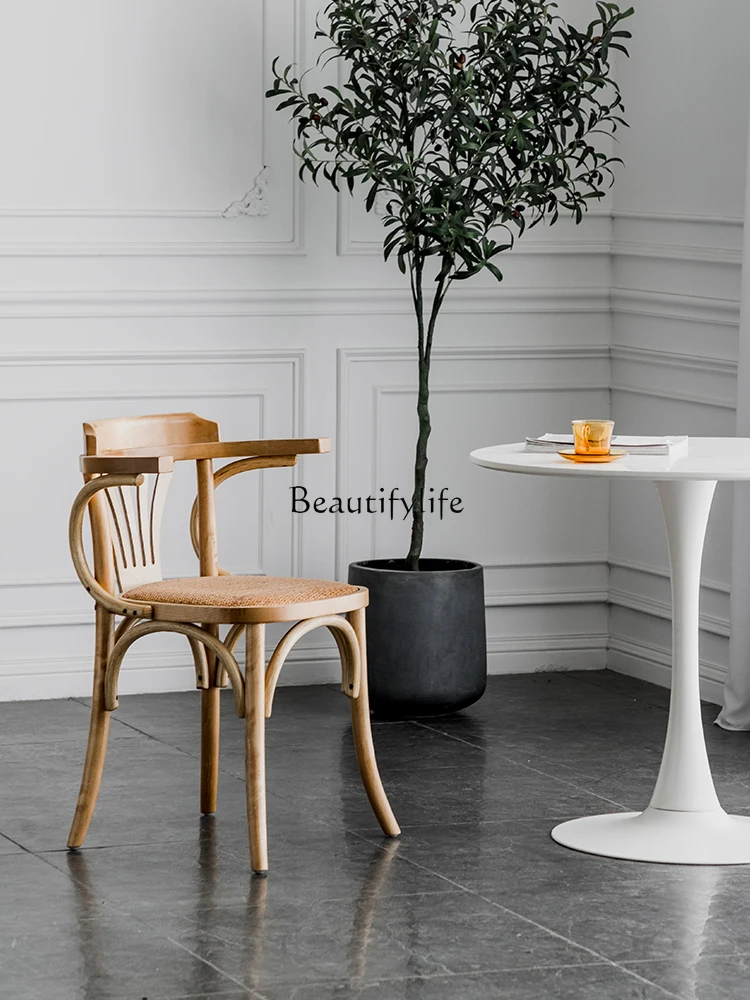 

Solid Wood Home Vintage Rattan Writing Desk Dining Chair