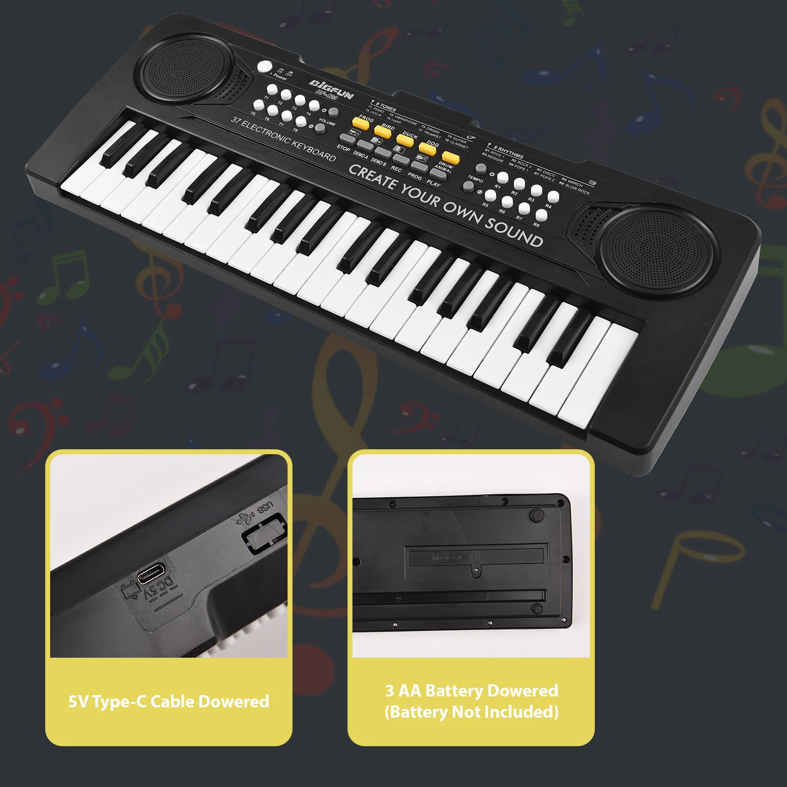 37 Key Electronic Keyboard Piano 8 Tones 8 Rhythms 11 Demos 4 Instrument Sound Effects Dual Power electronic musical instrument midi control keyboard