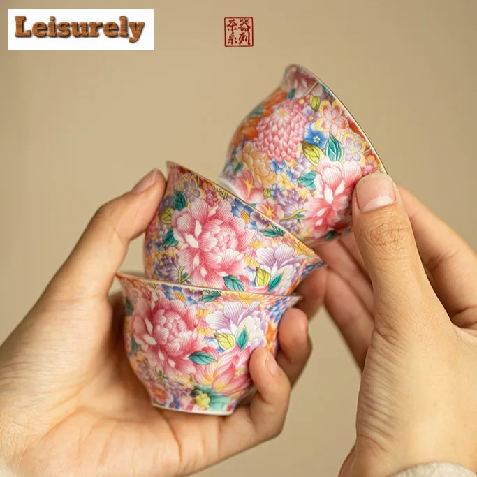1 Pc Palace Luxury Ceramic Teacup Colour Enamels Flowers Tea Bowl Handmade Tea Cup Tie Guanyin Pu'er Home Porcelain Tea Set 60ml