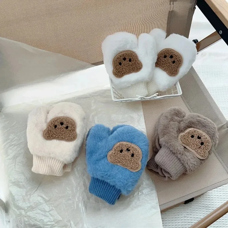 Baby Cute Cartoon Windproof Finger Gloves Winter Padded and Thickened Gloves Infant Warm Hanging Neck Mittens