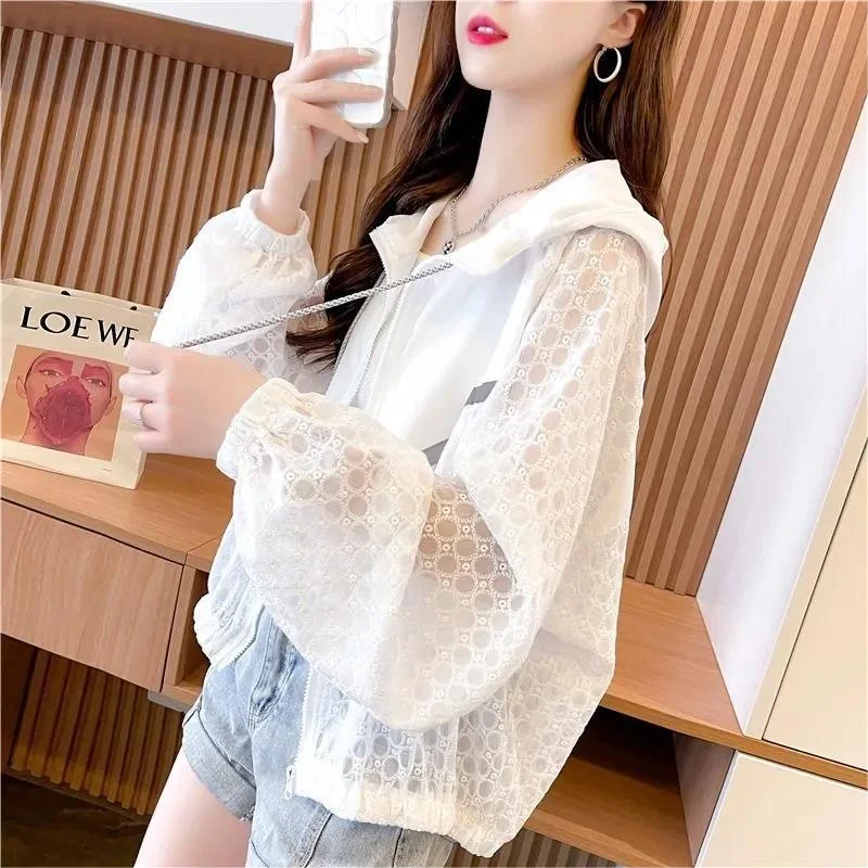 Hollow Sun Protection Clothing For Women Outerwear Summer Uv Protection Hooded Cardigan Sun Protection Coat