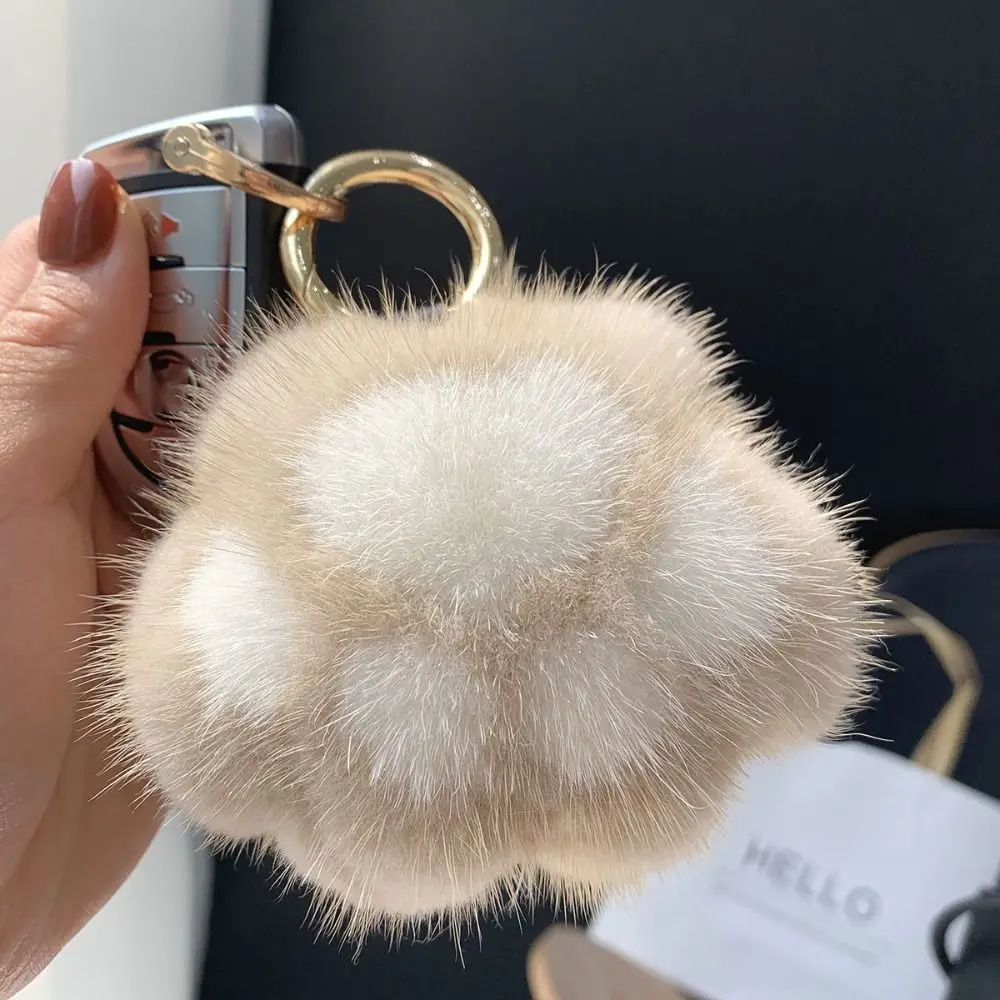 Cat Paw Pendant Keychain Couple Keychain Fluffy Faux Fur Charm Cute Soft Plush Toy Key Ring Backpack Car Key Pendant