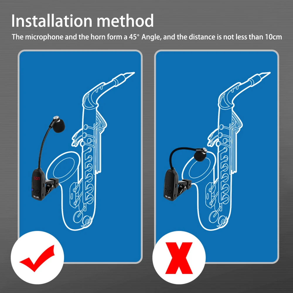 Saxofone Wireless Microphone Mic Saxophone Transmitter and Receiver UHF Professional Mikrofon Music Mike Microphon Kit Microfon