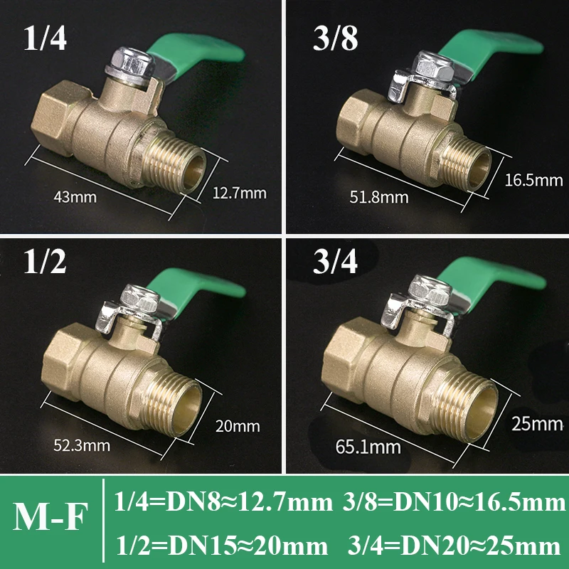 Mini Vanne à Bille En Laiton 3/8 NPT - Femelle à Mâle, Bleue, Pour Air, Eau, Vapeur, Huile - Pression 232 PSI