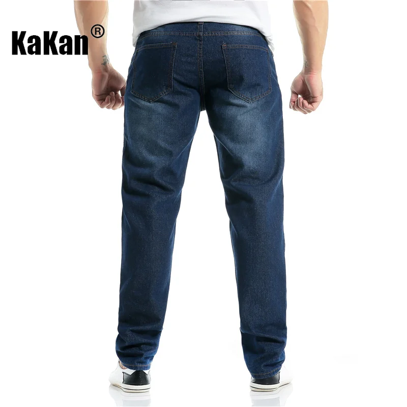 Kakan - New Vintage Distressed Deep Blue Jeans From Europe and America, Men's Wear, Distressed Washed Casual Jeans K35-F112