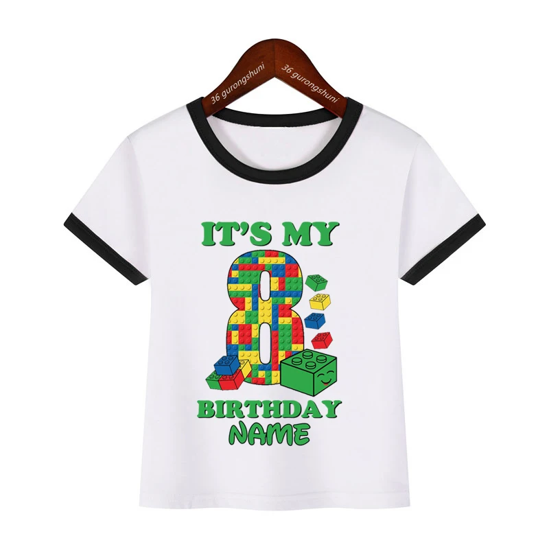 Benutzerdefinierter Name: Es ist mein 7./8./9. Geburtstag, Bausteine, bedrucktes T-Shirt für Jungen/Mädchen, lustige Kawaii-Kinderkleidung, Sommer-T-Shirt – Detail 9