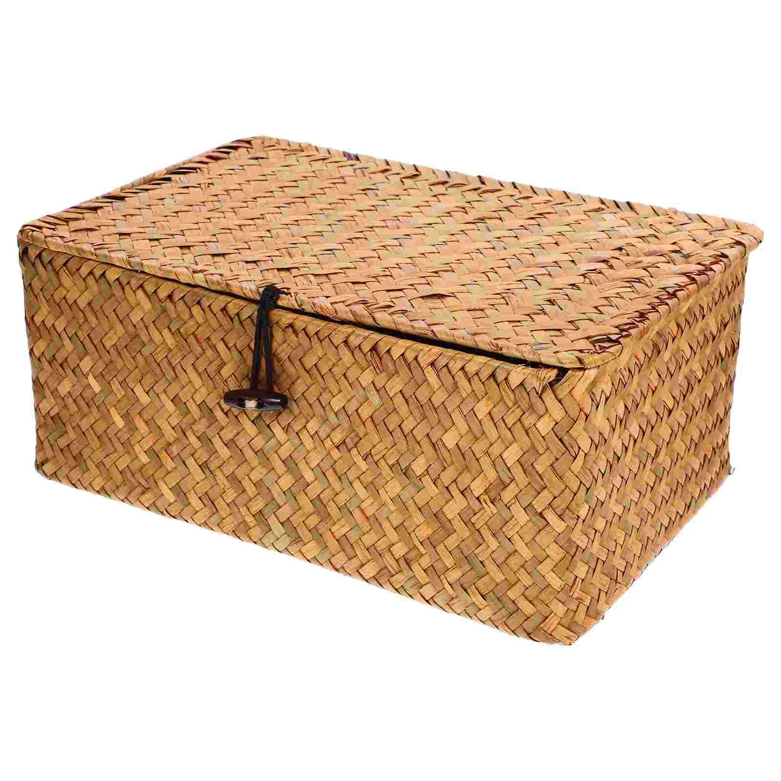 

Seaweed Woven Basket Lids Seagrass Storage Bin Rectangular Organizer Basket Multi-Purpose Storage Container Holder Desktop