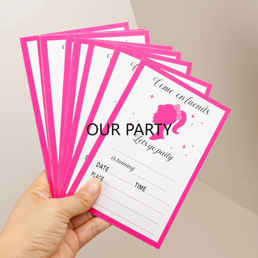 20Pcs Let's Go Party Theme Invitation Cards Dot Princess Girl Greeting Card for Birthday Baby Shower Wedding Party Decoration