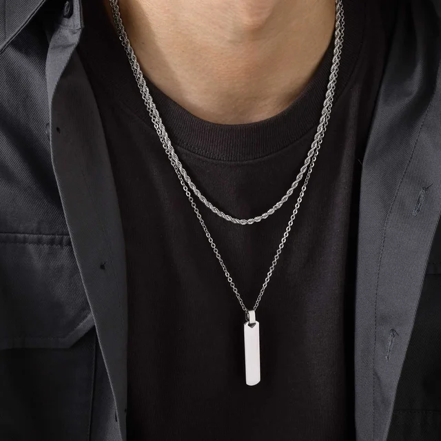 Cadeau Masculin Collier Colliers Homme Pendentif Barre Acier