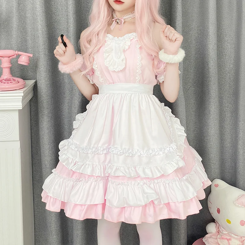 Japanese Sweet Lolita Dress Anime Cat Girl Plus Size Maid Halloween Cosplay Costume Pink Ruffles Kawaii Princess Party Dresses lolita dress lolita suspender dress lolita cosplay costumes suspender dress lolita skirt lolita blouses