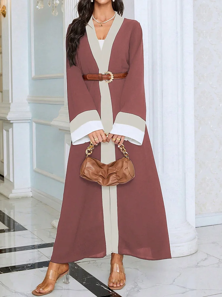 Open Abaya Muslim Long Sleeve Fashion Solid Oversized Arab Dubai Moroccan Kaftan Corban Eid Al Adha Loose Robe