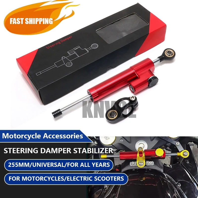 

255MM Universal Motorcycle Steering Damper Stabilizer for YAMAHA HONDA KAWASAKI SUZUKI DUCATI BMW Electric Scooter Street Bikes