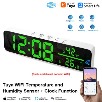 Tuya WiFi Temperature Humidity Sensor Support Time Alarm Clock Display USB Desktop Mirror LED Clocks for Living Room Decoration 1