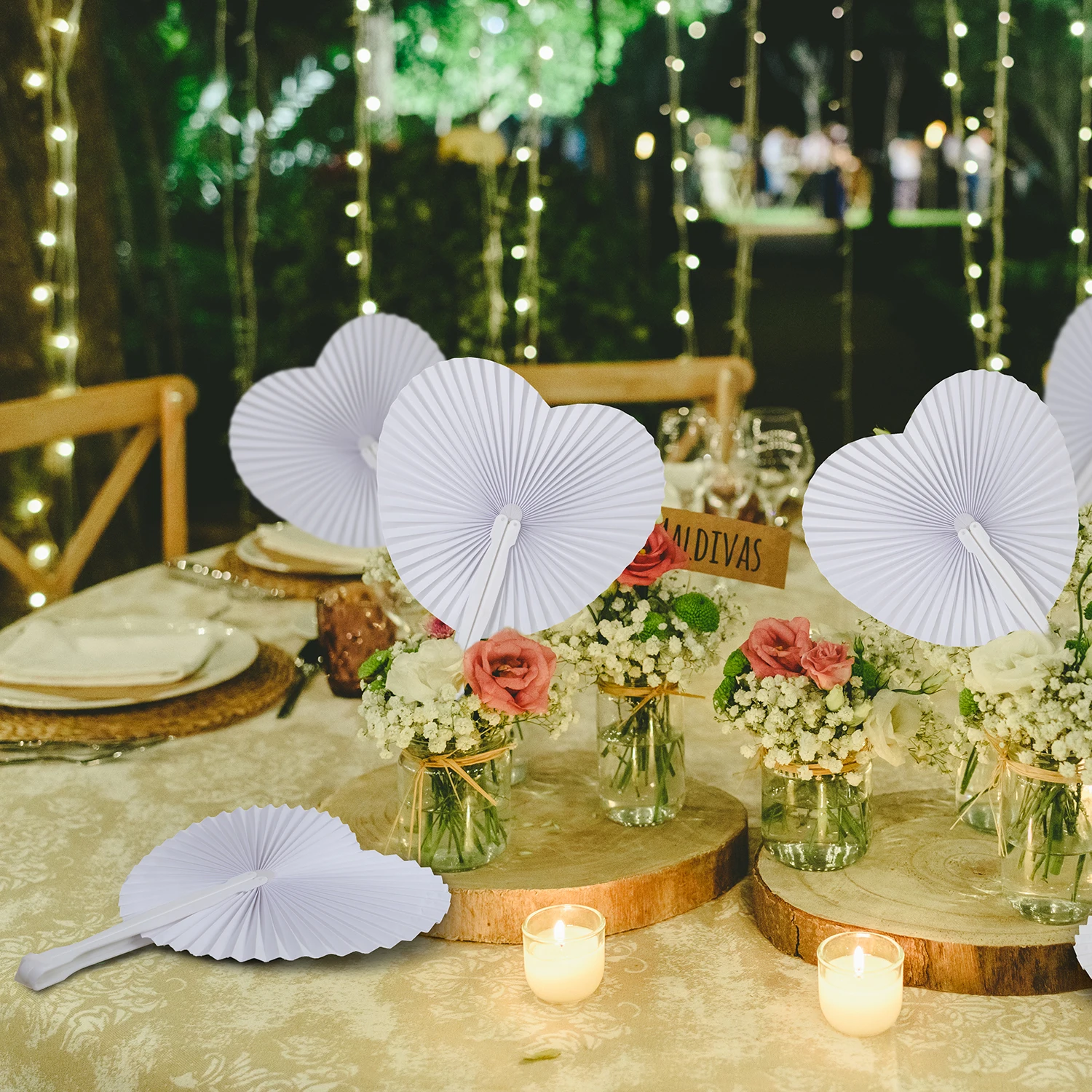 Folding Handheld Paper Fans 12/30/50/60/90/100 Pcs Round Shaped with Plastic Handle for Wedding Party Supplies folding fan hand fan