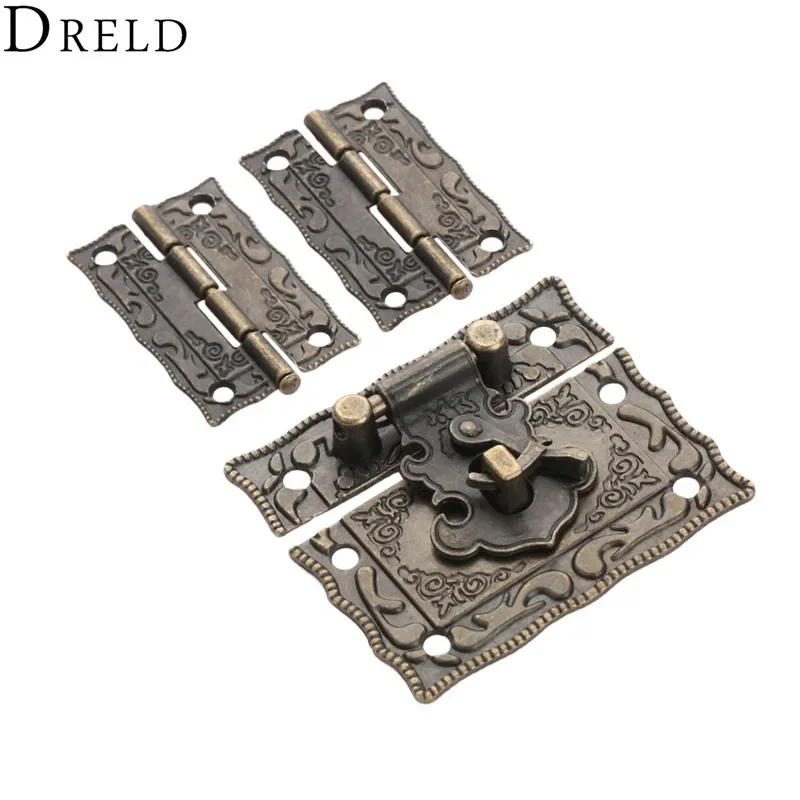 3 Pcs/set Furniture Fittings Suitcase Cabinet Hinge With Antique Bronze Jewelry Wooden Box Latch Hasp Clasp Vintage Hardware cabinet door hinges,furniture hardware,toggle latches,jewelry box hasps,decorative latches