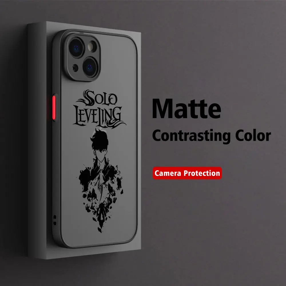 thumbnail image 1 of Funda de teléfono con nivelación s-solo de Anime, carcasa trasera transparente mate para iPhone 16, 15, 14, 13, 12, 11 Pro Max, X, XR, XSMax, 7, 8 Plus, 1 of 5