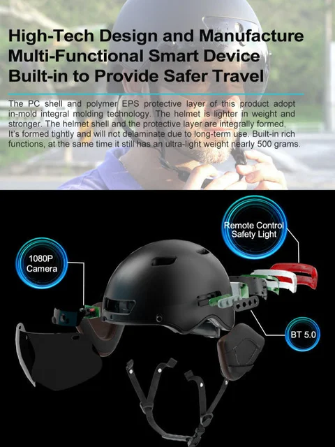Caméra Hd Connexion Bluetooth Contrôle Vocal Smart Safety Riding