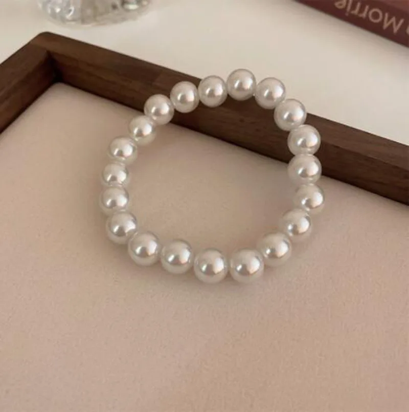 10mm Elastic Imitation Pearl Bracelet for Men Simple White Acrylic Bracelet For Women Hip Hop Fashion Jewelry Accessories 5