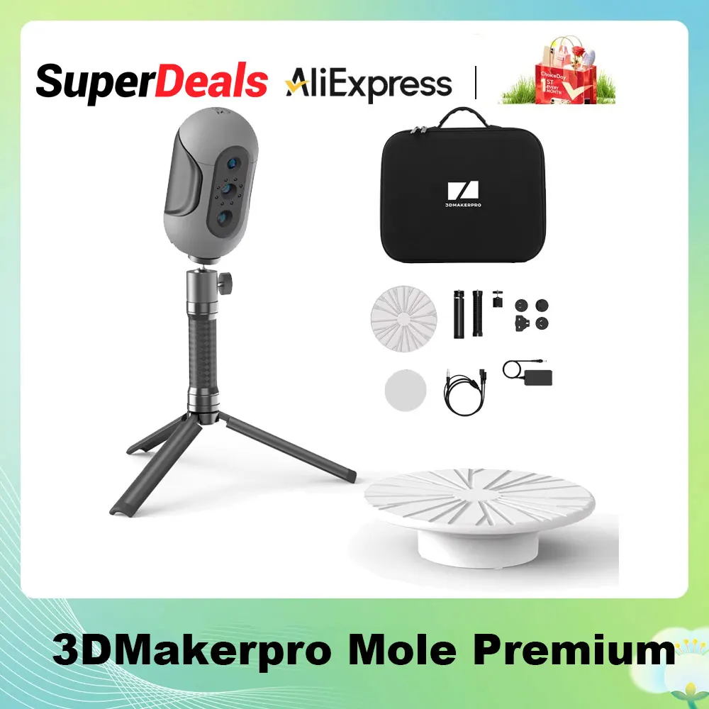 3DMakerpro Mole Premium Handheld 3D Scanner for 3D Printer 0.05mm Accuracy & 0.1mm Resolution 10FPS Scanning Black Objects 1