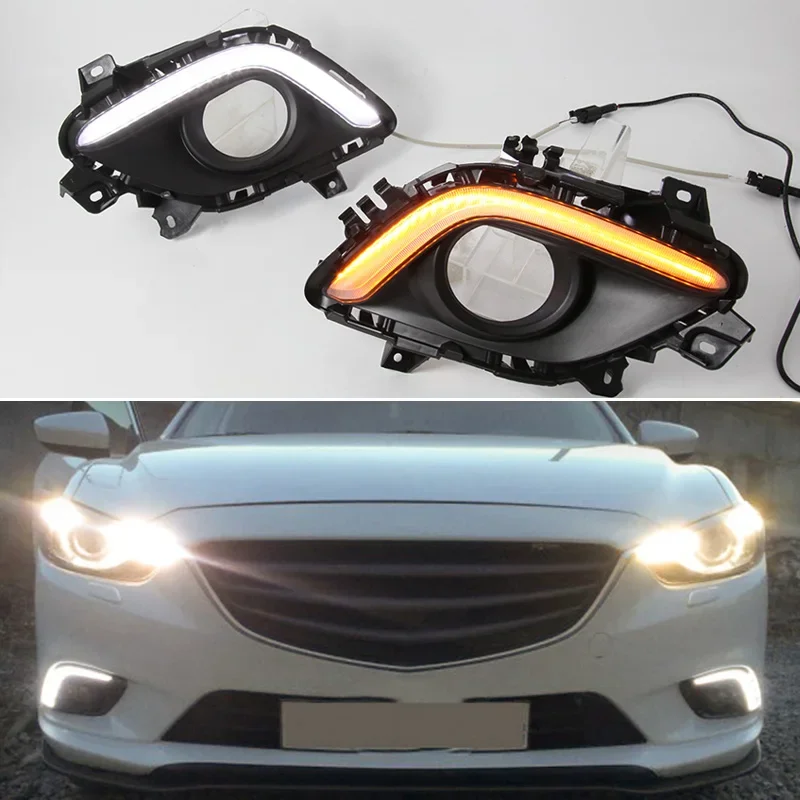 2pcs Led Daytime Running Light For Mazda 6 2013 2016 Atenza Yellow Turn Signal Waterproof 12v Car Drl Fog Lamp Decoration Daytime Running Lights AliExpress