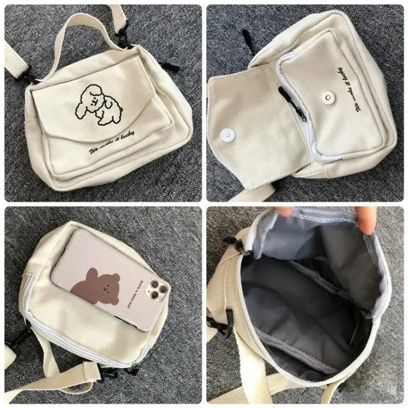 Teen Women Messenger Bags Ladies Canvas Printed Cute Small Square Bag, Student Girls Cartoon Shoulder Bag, Mobile Phone, Wallet