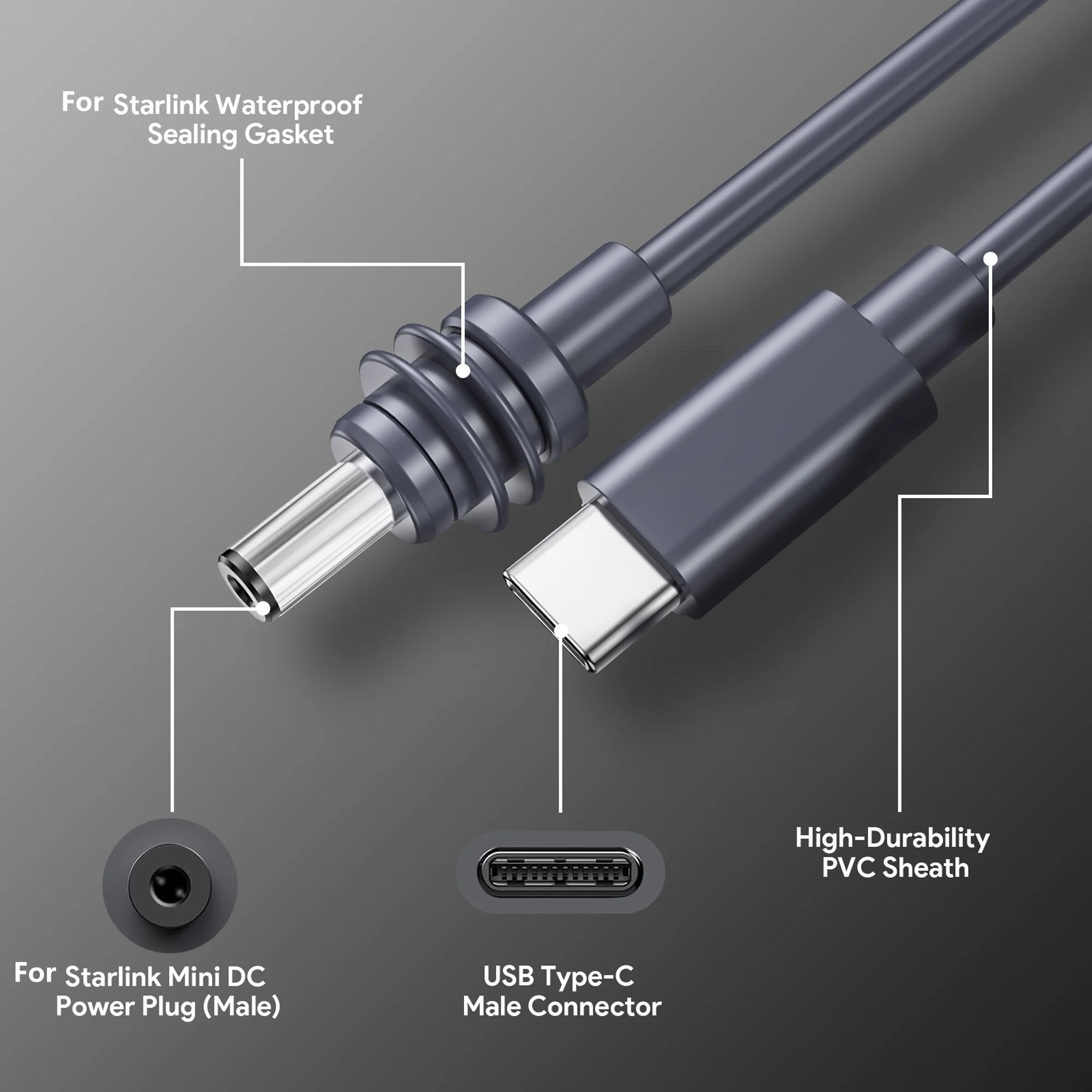 Power Cable For StarLink Mini USBC To D 3/5/10m Waterproof