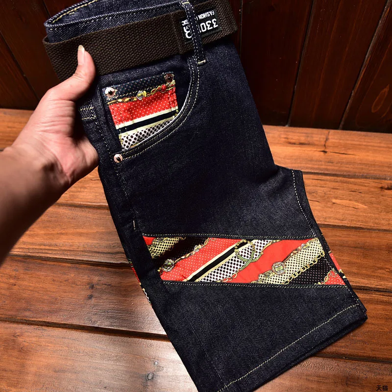 2024NEW High-End Summer Thin Denim Shorts Men's Slim Fit Stretch Fashion Printing Stylish  Personality Street Pirate Shorts