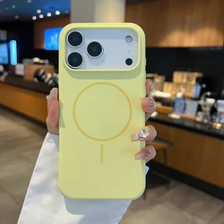Magsafe Magnetic Wireless Charging Luxury Liquid Silicone Phone Case - Solid Color Air Bumper Back Cover - iPhone 17 Pro (Yellow)