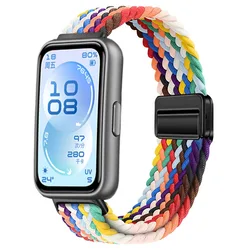 Braided Nylon Loop Strap with Magnetic Buckle - Comfortable Wristband - Huawei Band 11 Pro (Official rainbow)