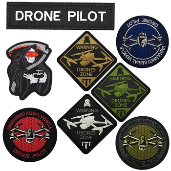 Nuovo Drone Pilota Toppe Ricamate AVVERTURA DRONES ZONE Patch Tattica Veicolo Aerea Non Tripulato UAV 3D PVC Gancio Anello Incandescente