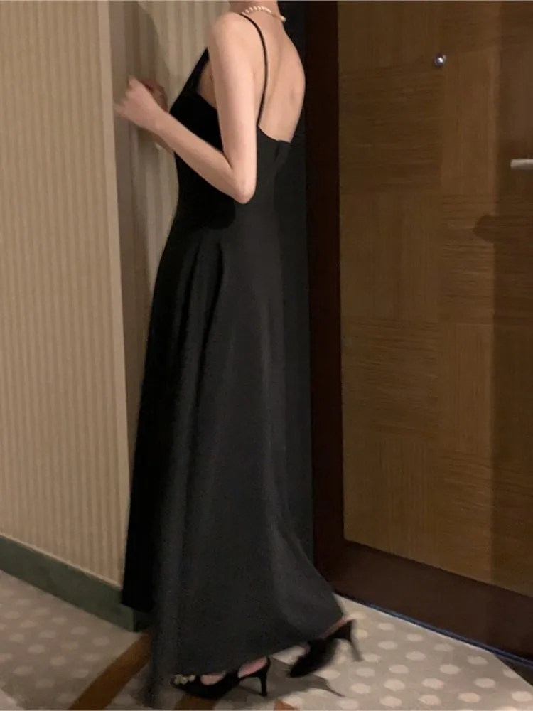 Elegant Solid Long Dresses for Women Wedding Evening Party Dress Sleeveless Casual A-line Summer Korean One Piece Vestido Mujer