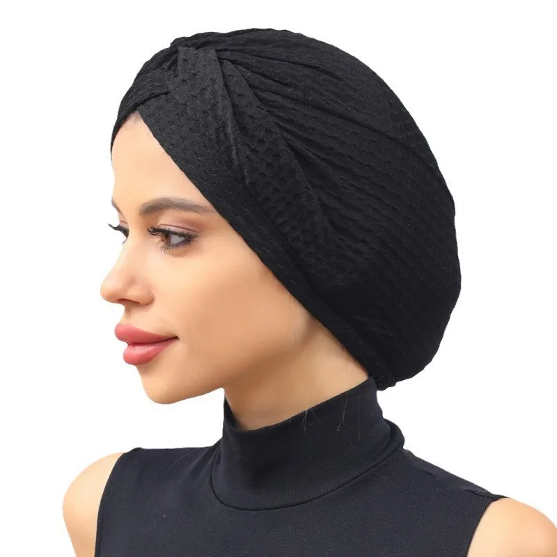 2023 New Breathable Solid Color Turban Caps Women Elastic Head Wraps Beanie Muslim Female Ready to Wear Hijab Cap Turbante Mujer