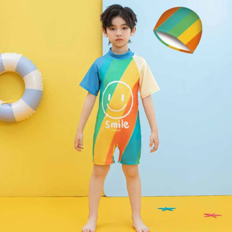 Cartoon Cute Children's Swimsuit One-piece Boy and Small Child Short Sleeve Shorts Swimsuit Baby Boy