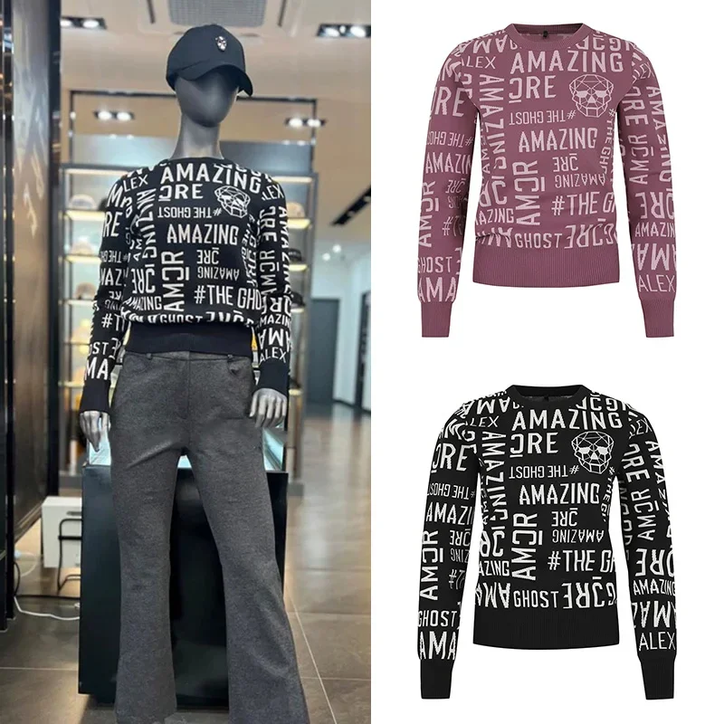 

Новинка женская уличная одежда для гольфа Вязаный топ на весну и осень пуловер модный Теплый Универсальный свитер с круглым вырезом